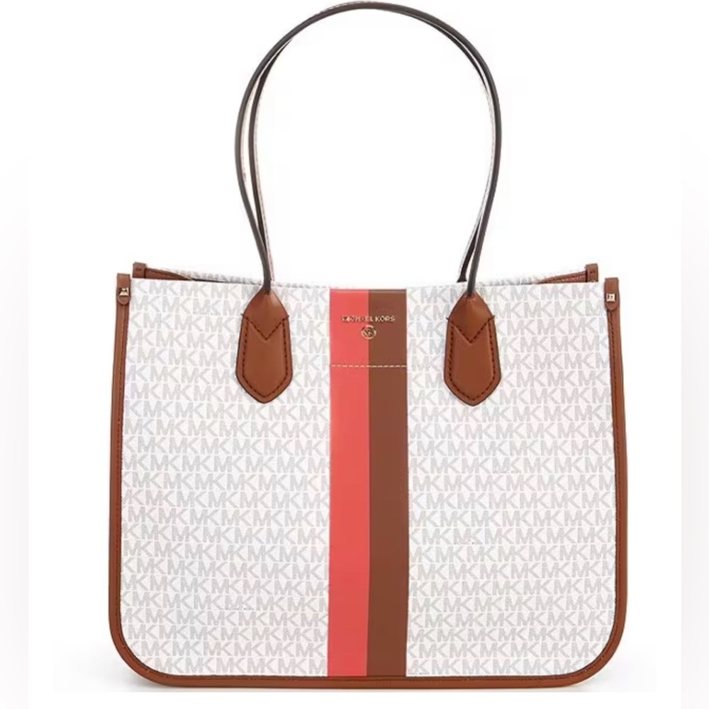 Michael Kors Center Stripe Hiedi Large Tote Dahlia Multi+Wallet - Picture 9 of 12